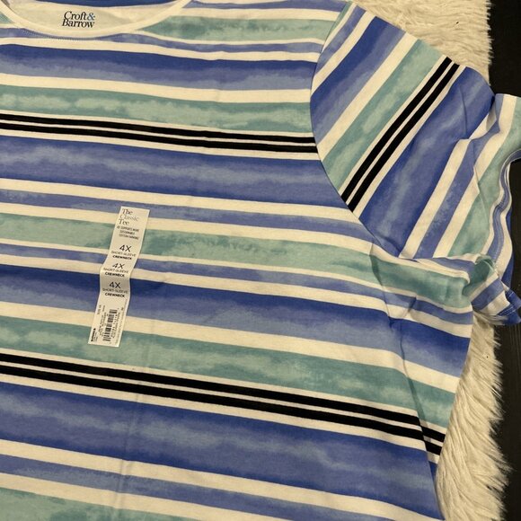Croft and Barrow womens The Classic Tee coastal stripes 4X 100% cotton short sl - Picture 4 of 11